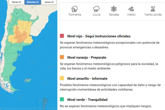 La zona en alerta para el miércoles. SMN