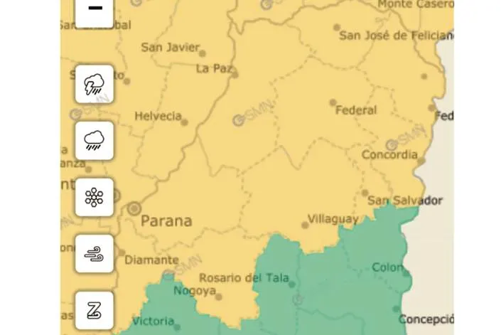 Alerta amarillo para el centro y norte provincial por tormentas fuertes con lluvias intensas y ocasional caída de granizo