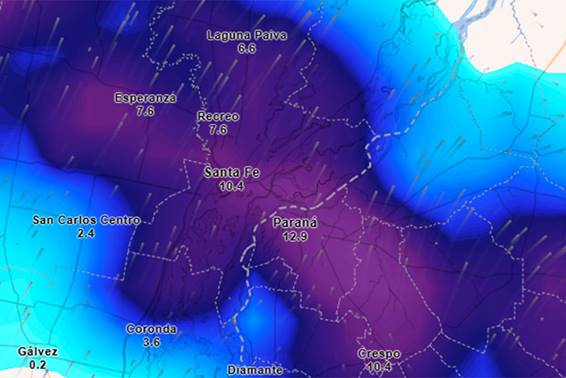 Se avecina una gran cantidad de agua a Entre Ríos. Foto: Meteored