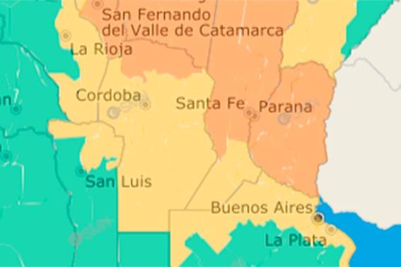 La alerta vigente en Entre Ríos. Foto: SMN