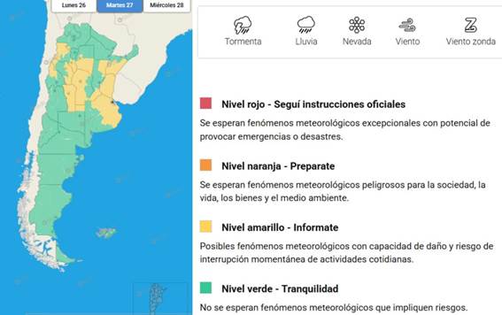 Las provincias en alerta para este martes. SMN