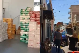 Captura de video. Además de los allanamientos, un video registró cómo un camión identificado con el Ministerio de Desarrollo Humano de Entre Ríos descargó mercadería en un local vinculado a la Fundación “Hacemos Argentina”.